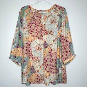 Rose & Olive Peasant Blouse Size 1X Floral Patchwork Print Cottagecore